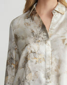 Eco Leaves Print Silk Twill Buttoned Blouse-Shirts-Lafayette 148-Pebble Multi-XS-Mercantile Portland