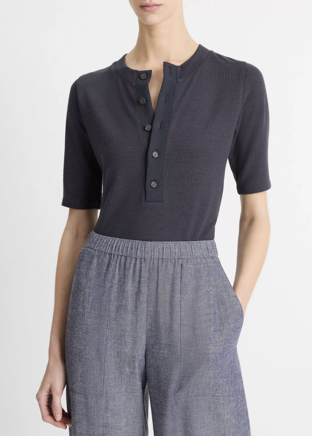 Elbow-Sleeve Henley-Clothing-Vince-Night Lake-XS-Mercantile Portland
