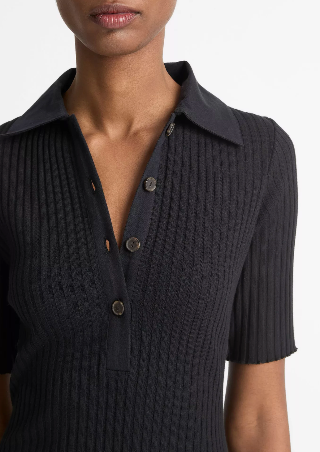 Elbow-Sleeve Polo Dress-Clothing-Vince-Black-XXS-Mercantile Portland