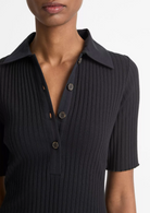 Elbow-Sleeve Polo Dress-Clothing-Vince-Black-XXS-Mercantile Portland