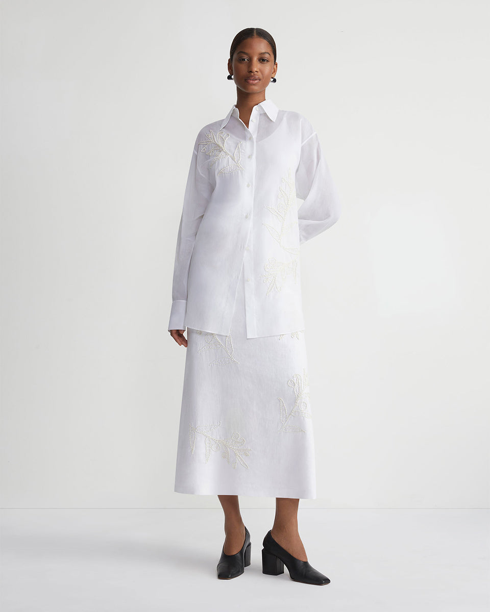 Embroidered Flora Cotton Voile Oversized Shirt-Shirts-Lafayette 148-White-XS-Mercantile Portland