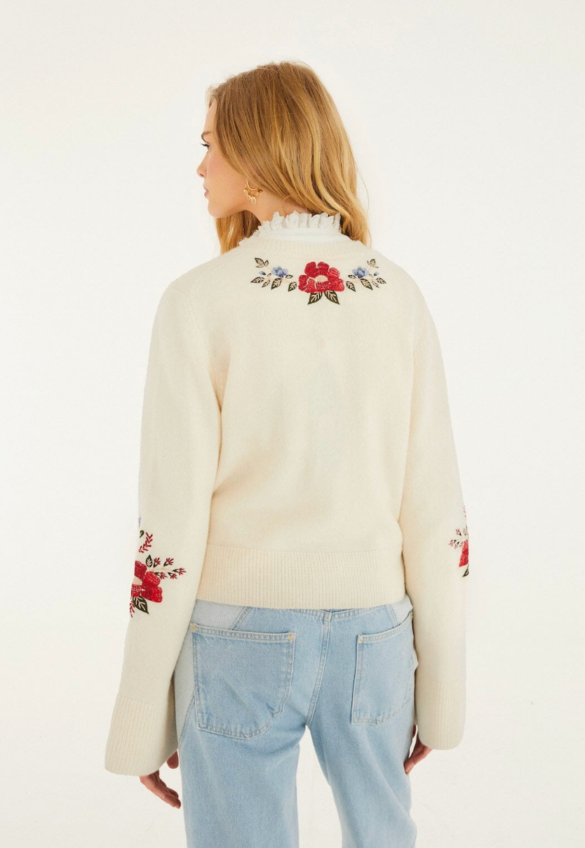 Embroidered Flowers Buttoned Cardigan-Sweaters-Farm Rio-Cream-XXS-Mercantile Portland