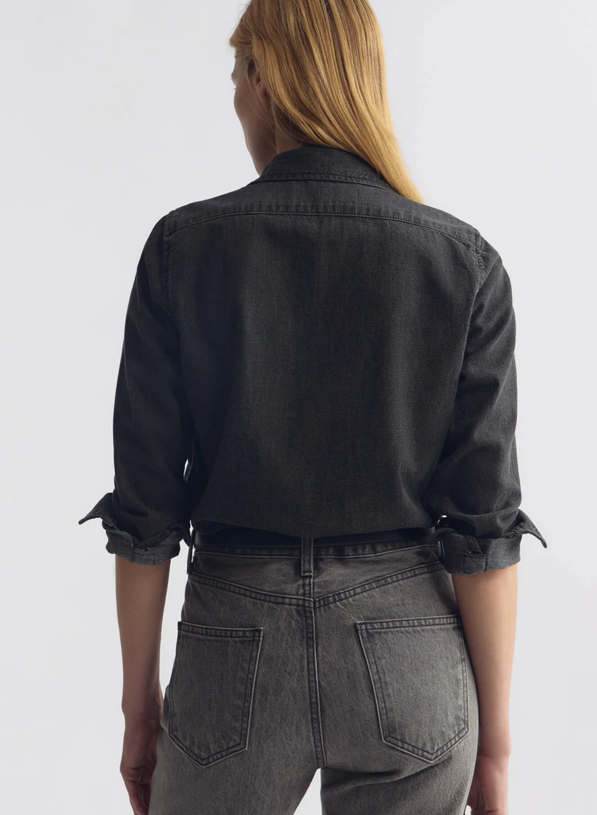 Emilie Ruffle Denim shirt-Shirts-Nili Lotan-Faded Black Wash-XS-Mercantile Portland
