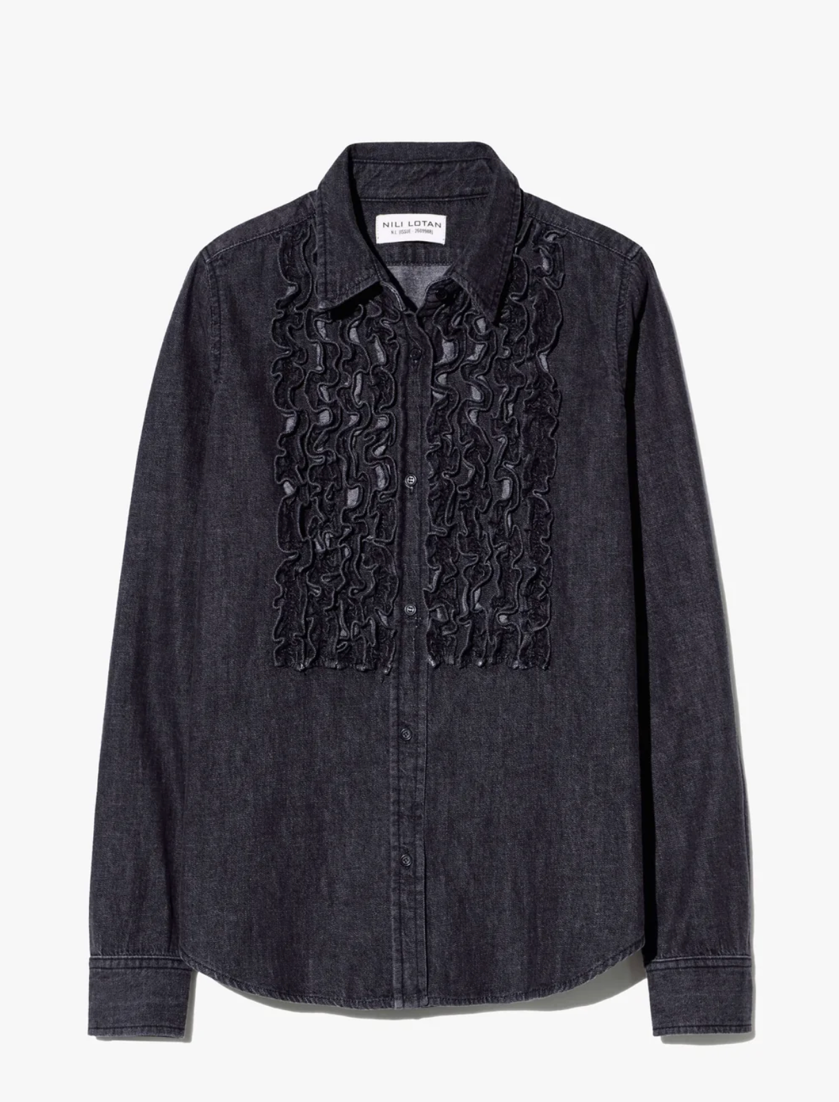 Emilie Ruffle Denim shirt-Shirts-Nili Lotan-Faded Black Wash-XS-Mercantile Portland