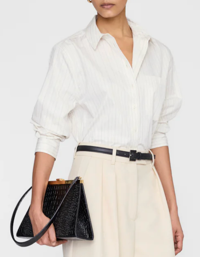 Essie Cropped Shirt in Cream Pinstripe-staging-Anine Bing-Cream Pinstripe-XS-Mercantile Portland