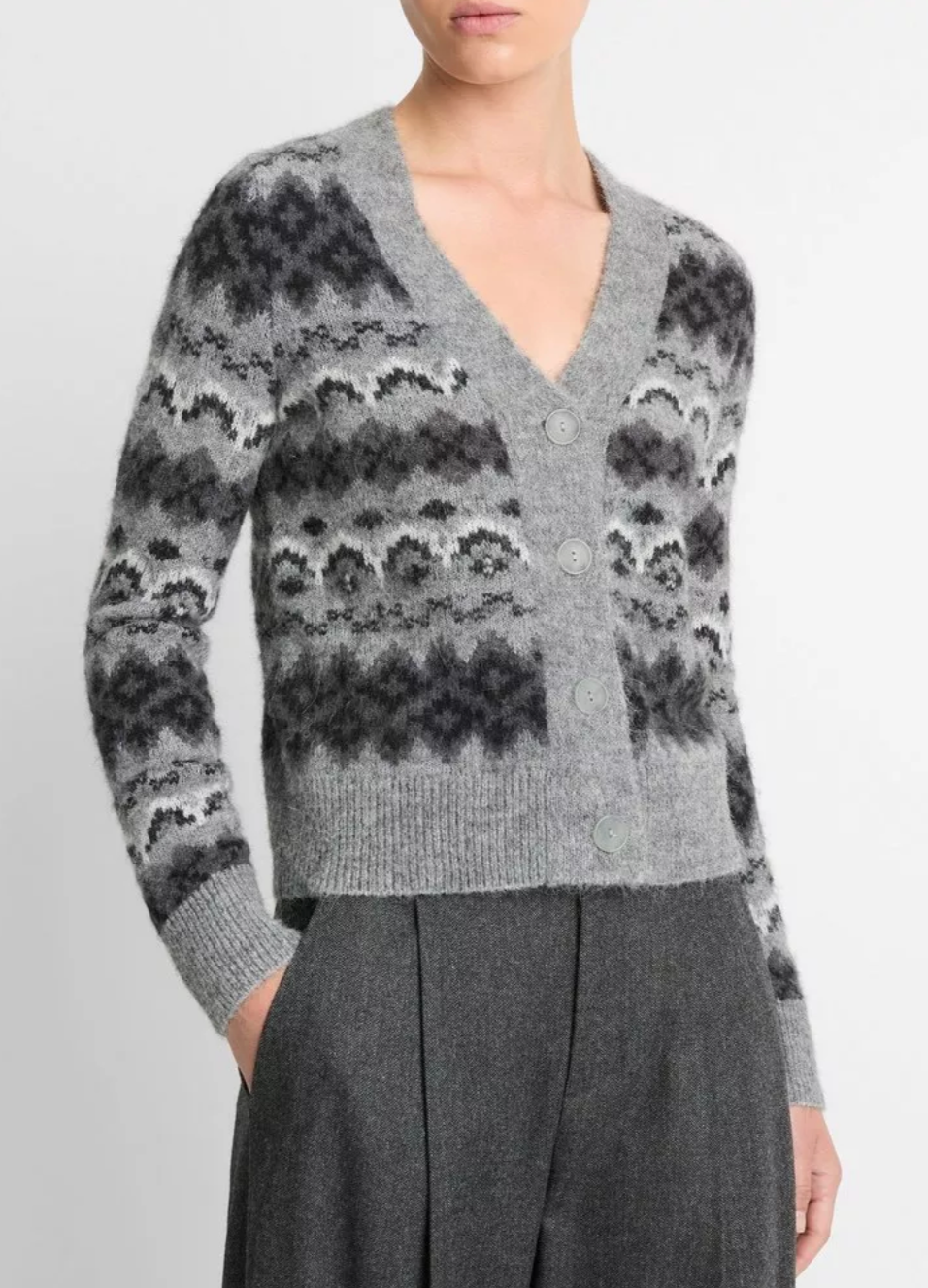 Fair Isle Cardigan-Clothing-Vince-Heather Grey Combo-XXS-Mercantile Portland