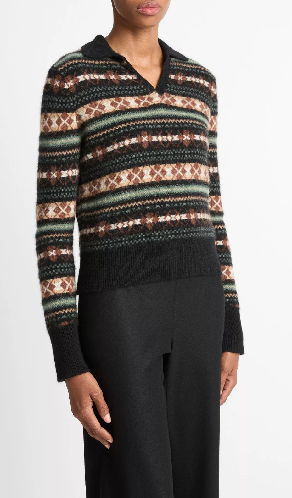 Fair Isle Cashmere Polo Sweater-Clothing-Vince-Cacao Malachite combo-XXS-Mercantile Portland