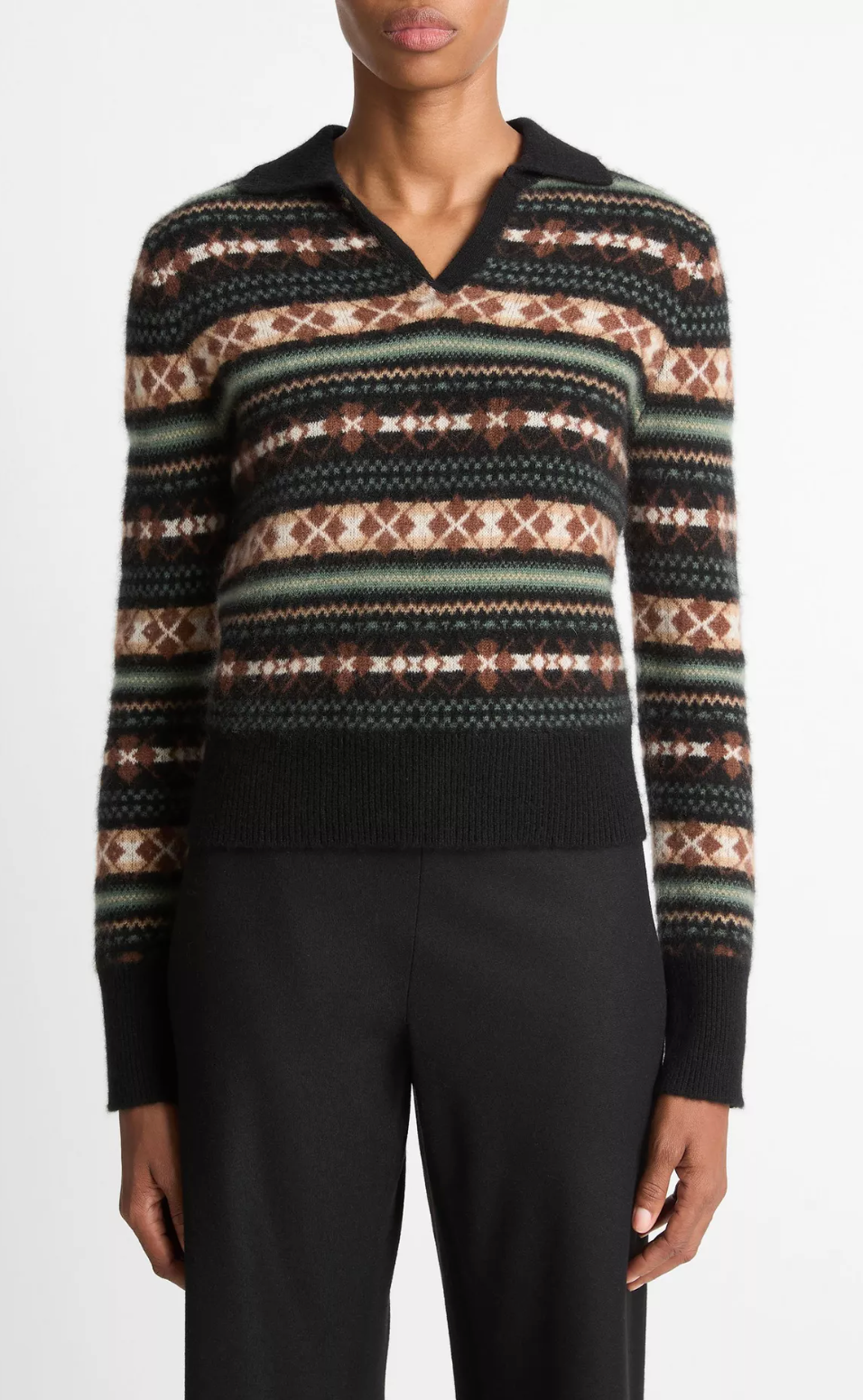 Fair Isle Cashmere Polo Sweater-Clothing-Vince-Cacao Malachite combo-XXS-Mercantile Portland