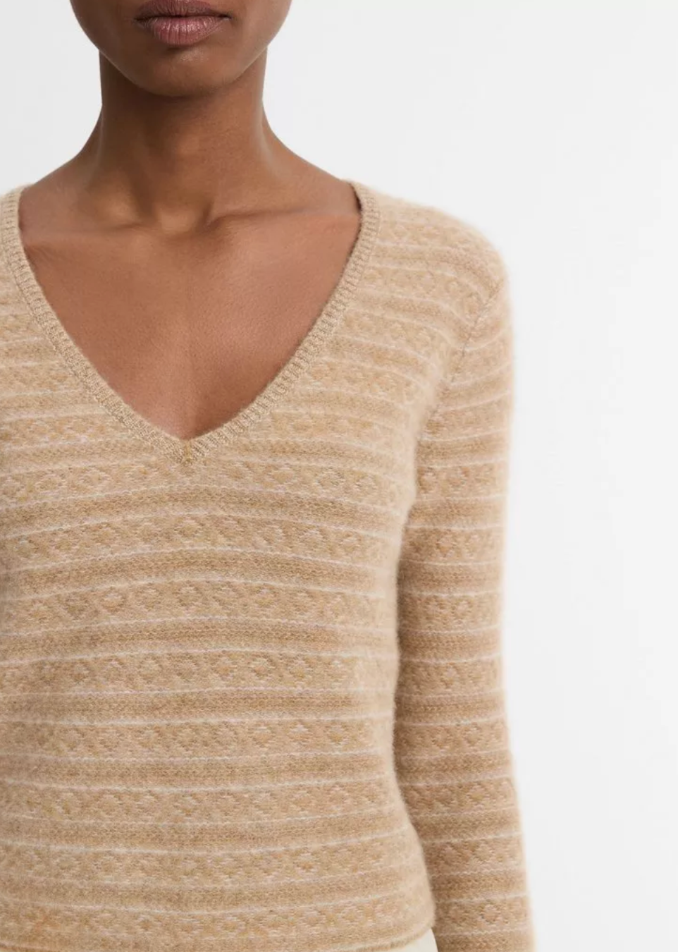 Fair Isle Cashmere V-Neck Sweater-Clothing-Vince-Heather Sandshell Combo-XXS-Mercantile Portland