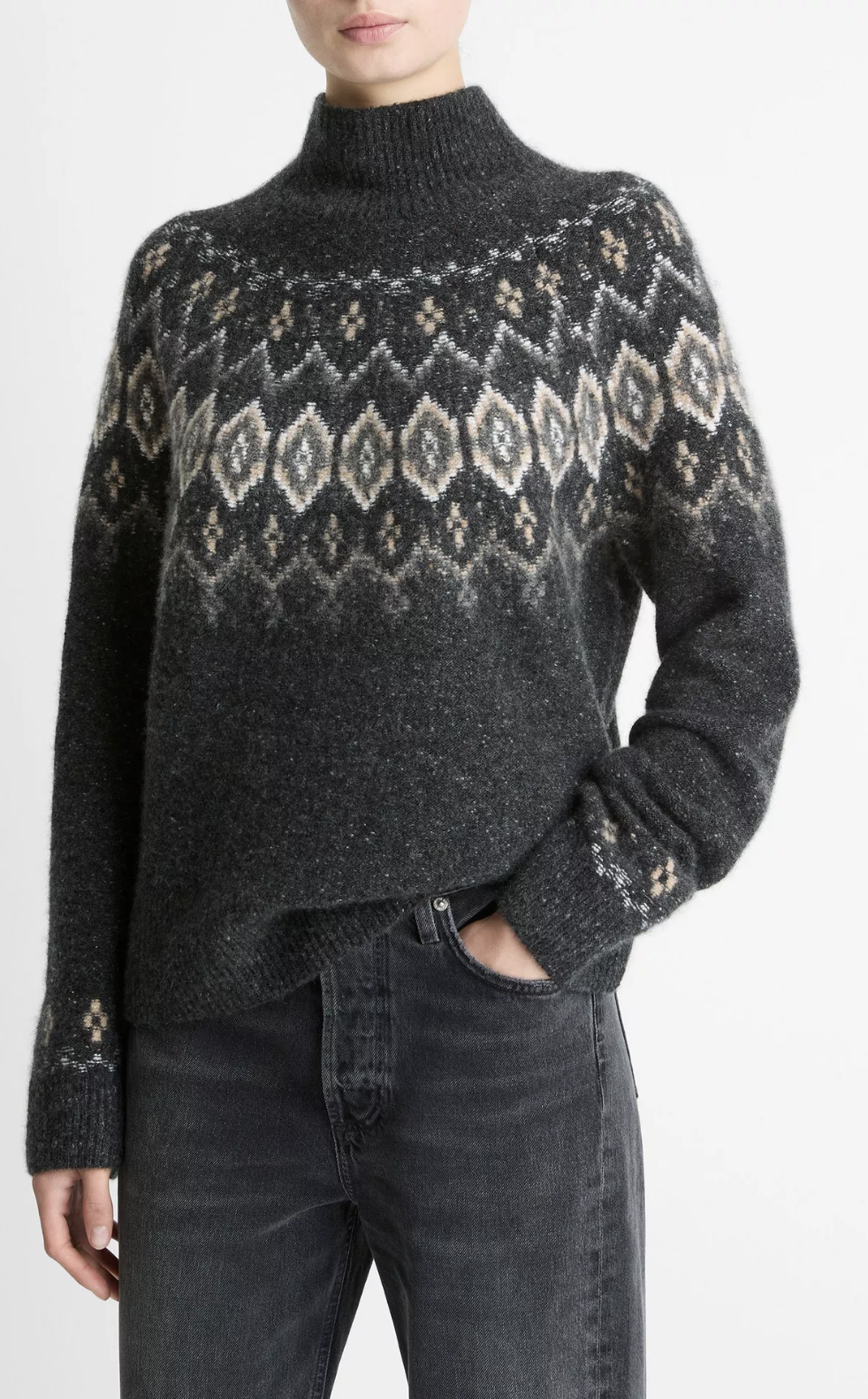 Fair Isle Donegal Fair Isle Turtleneck Sweater-Sweaters-Vince-Heather Charcoal Combo-XXS-Mercantile Portland