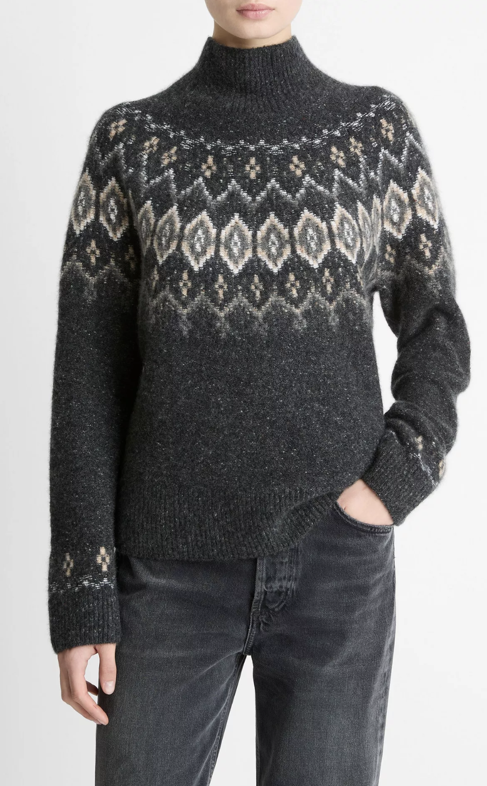 Fair Isle Donegal Fair Isle Turtleneck Sweater-Sweaters-Vince-Heather Charcoal Combo-XXS-Mercantile Portland