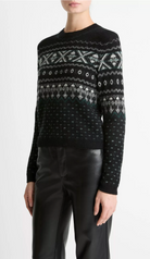 Fair Isle Plush Cashmere Sweater-Sweaters-Vince-XXS-Black White Combo-Mercantile Portland