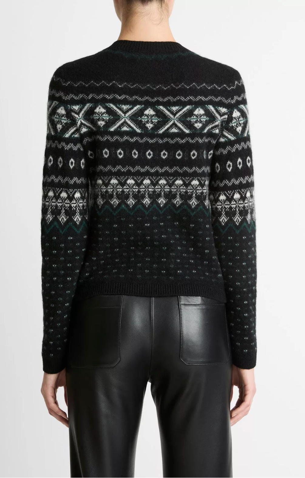 Fair Isle Plush Cashmere Sweater-Sweaters-Vince-XXS-Black White Combo-Mercantile Portland