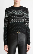 Fair Isle Plush Cashmere Sweater-Sweaters-Vince-XXS-Black White Combo-Mercantile Portland