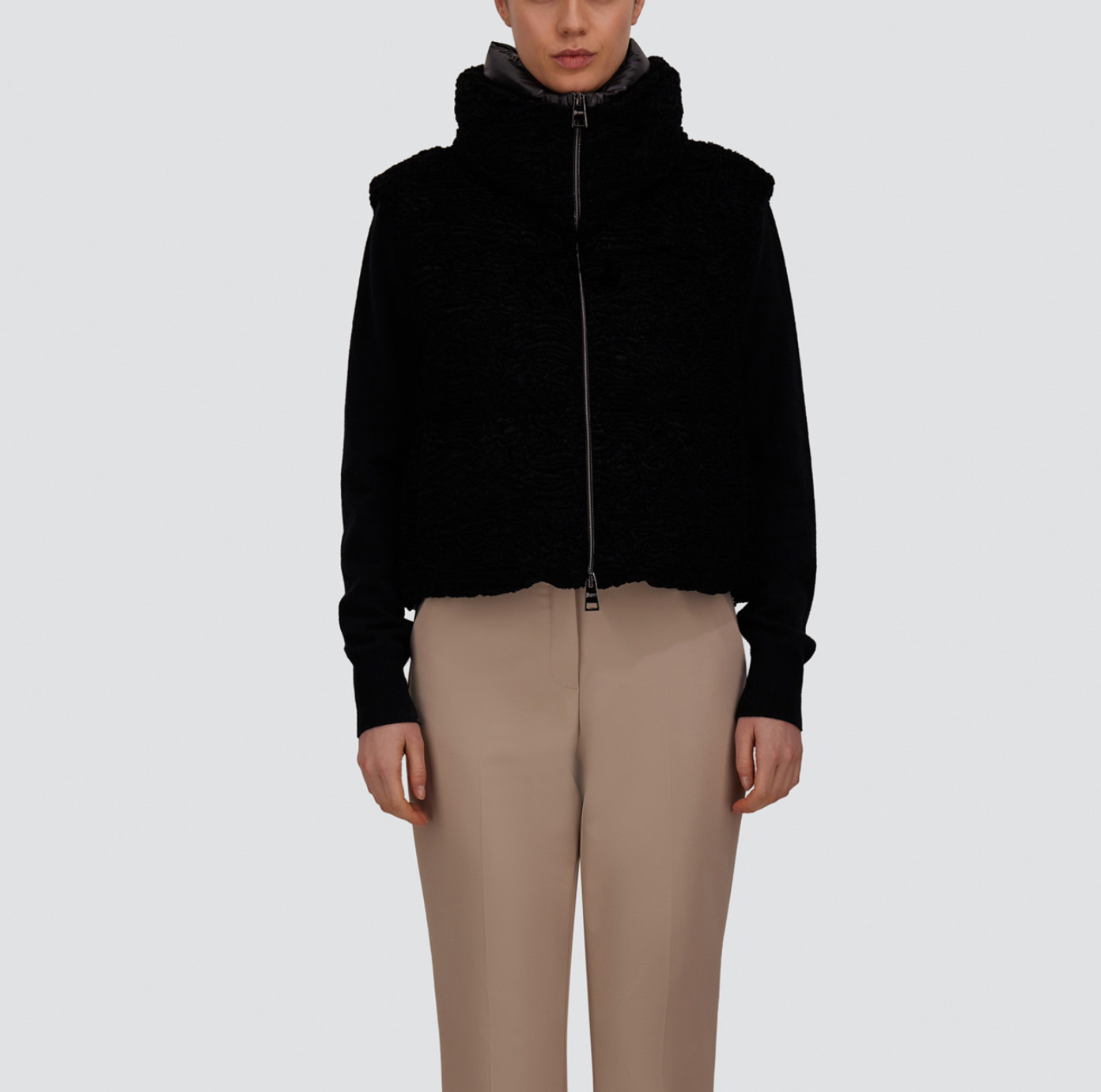 Faux Astrakhan Vest-Outerwear-Herno-Black-36-Mercantile Portland