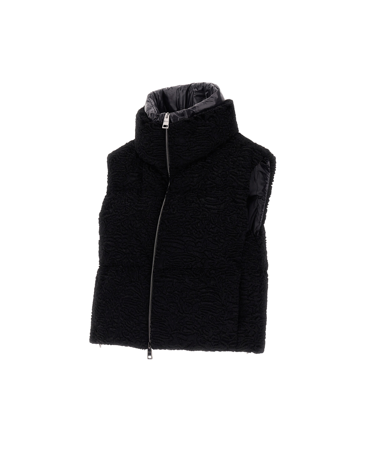 Faux Astrakhan Vest-Outerwear-Herno-Black-36-Mercantile Portland