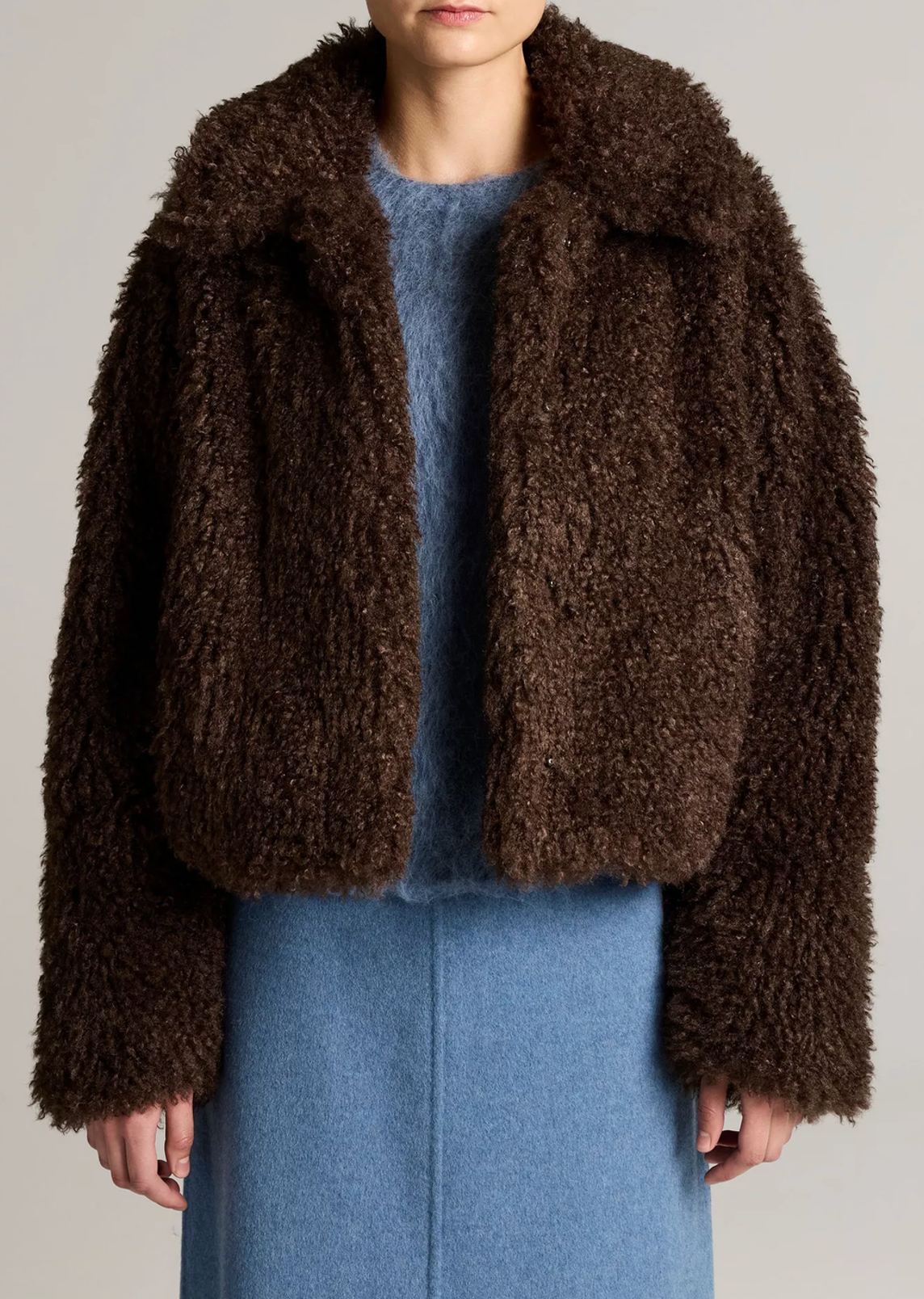 Faux Fur Cropped Jacket in Pinewood-Outerwear-Vince-Pinewood-XS-Mercantile Portland