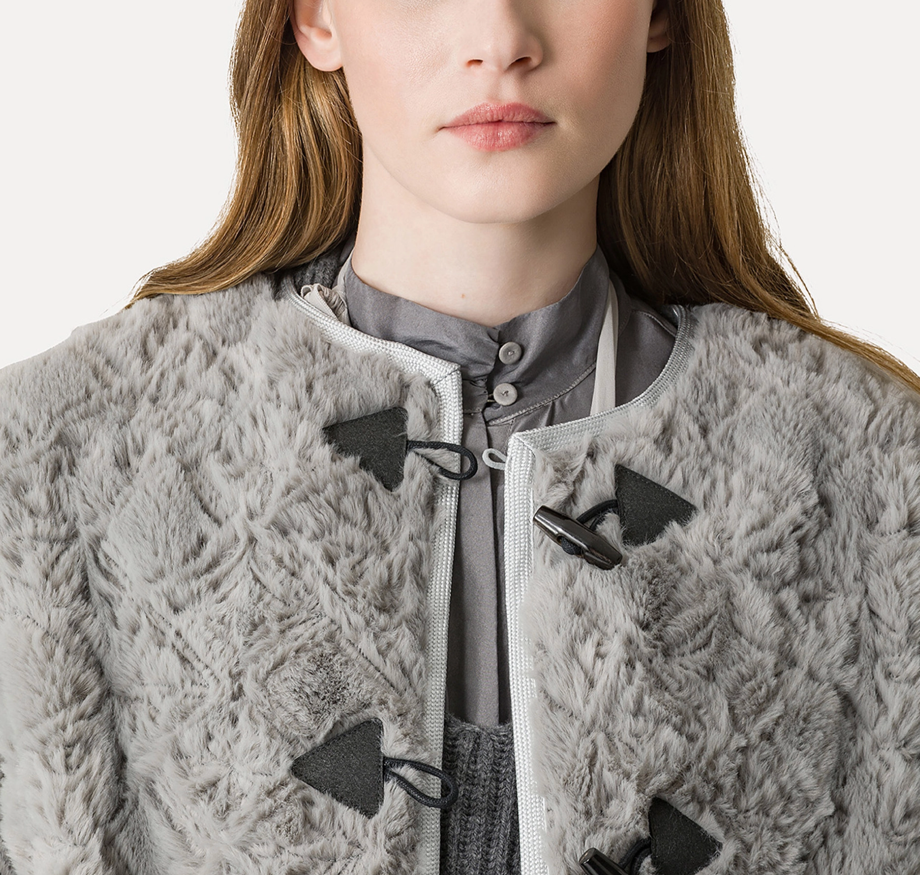 Faux Fur Jacket With Embroidered Toggle Fastenings-Clothing-Forte Forte-00-Pearl-Mercantile Portland