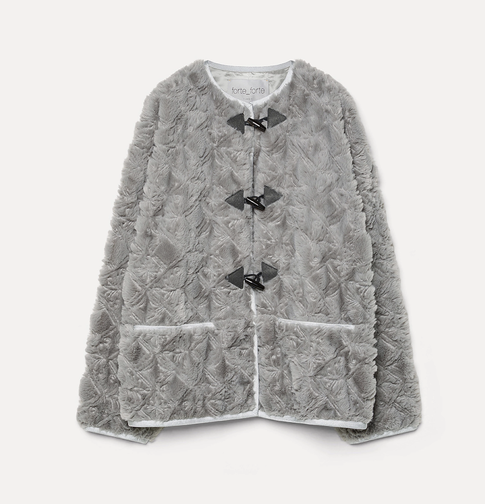 Faux Fur Jacket With Embroidered Toggle Fastenings-Jackets-Forte Forte-00-Pearl-Mercantile Portland