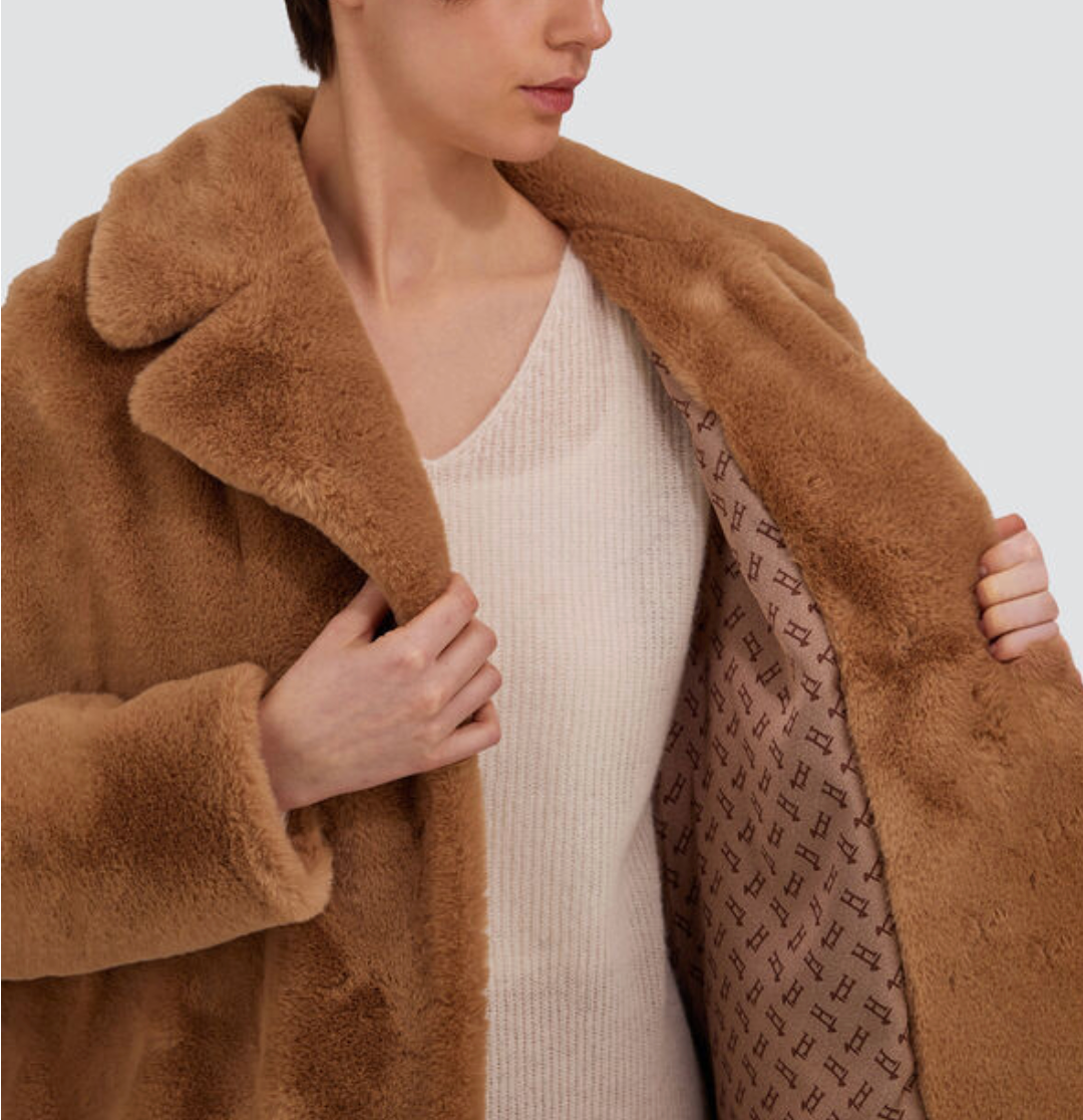Faux Fur Lapel Coat-Outerwear-Herno-Camel-36-Mercantile Portland