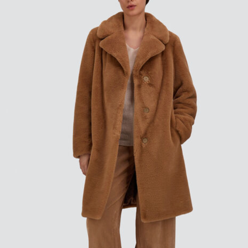 Faux Fur Lapel Coat-Outerwear-Herno-Camel-36-Mercantile Portland