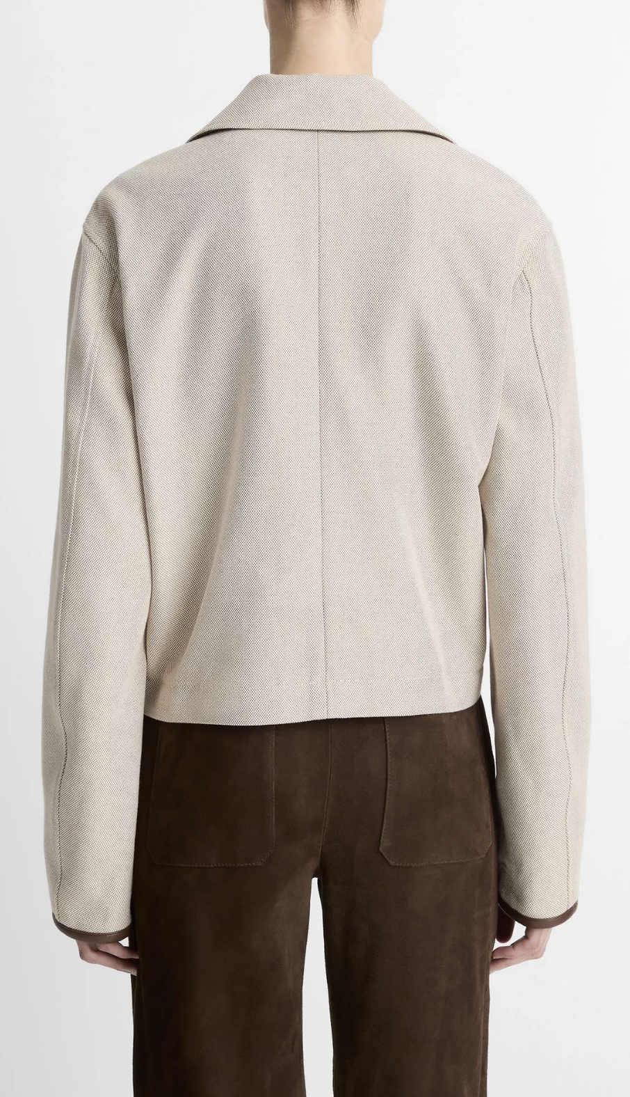 Faux Leather Trim Cotton Cropped Jacket-Jackets-Vince-villa stone-XXS-Mercantile Portland