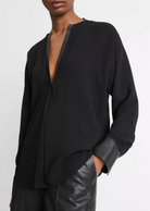 Faux Leather-Trim Dolman-Sleeve Blouse-Clothing-VINCE-Black-XXS-Mercantile Portland