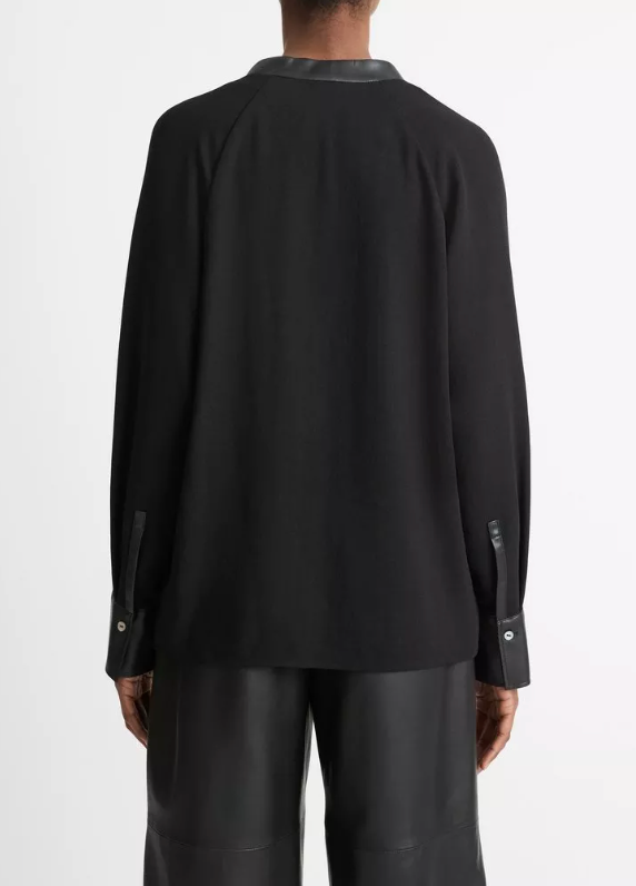 Faux Leather-Trim Dolman-Sleeve Blouse-Clothing-VINCE-Black-XXS-Mercantile Portland