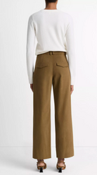 Faux-Leather-Trim Italian Cotton Straight-Leg Pant-Clothing-Vince-00-Olive Grove-Mercantile Portland