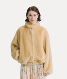 faux fur bomber jacket chevron pattern platino forte forte at Mercantile Portland model