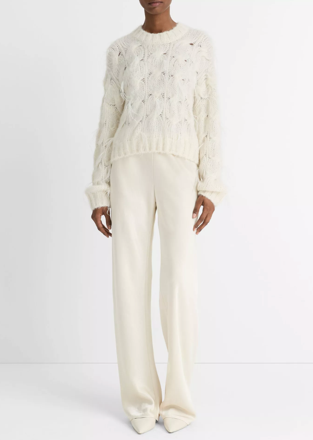 Feather-Appliquéd Italian Cable-Knit Sweater-Clothing-Vince-Off White-XXS-Mercantile Portland