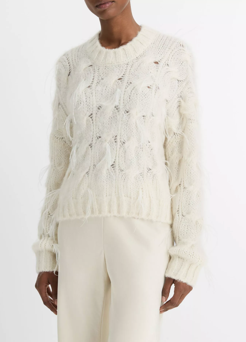 Feather-Appliquéd Italian Cable-Knit Sweater-Clothing-Vince-Off White-XXS-Mercantile Portland