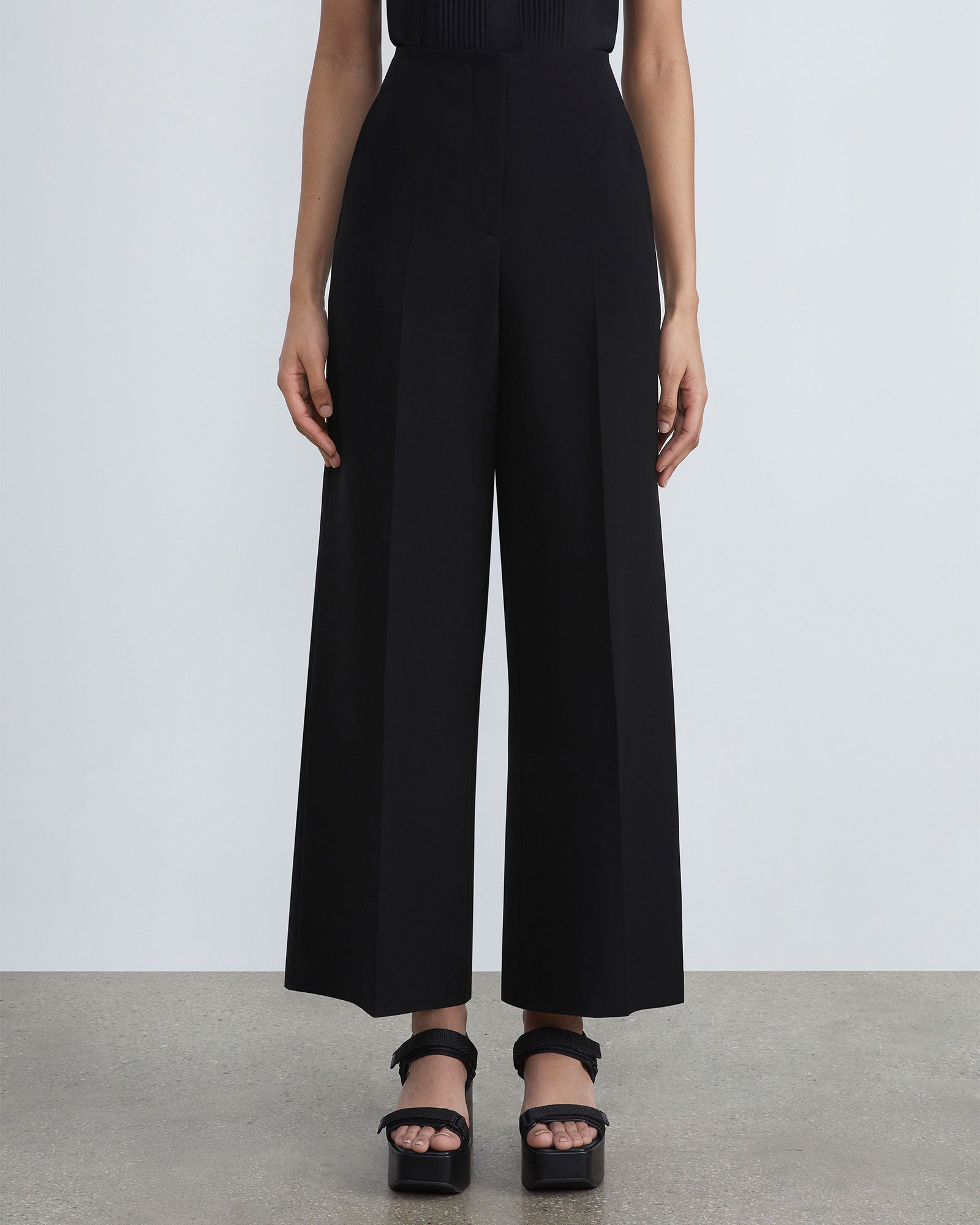 Finesse Crepe Franklin Wide Leg Ankle Pant-Pants-Lafayette 148-Black-0-Mercantile Portland