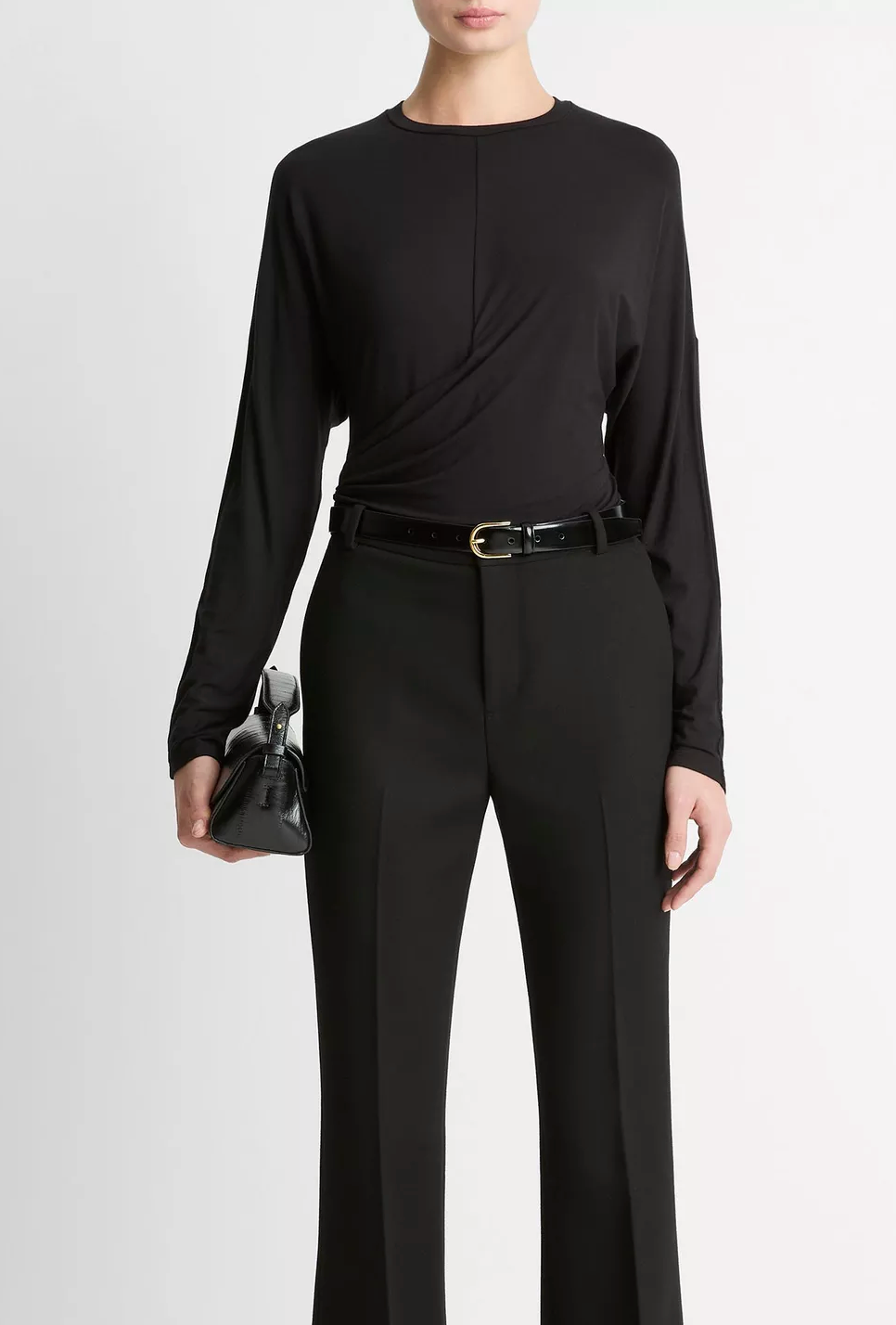 Fixed-Drape Long Sleeve T-Shirt-T-Shirts-Vince-Black-XS-Mercantile Portland