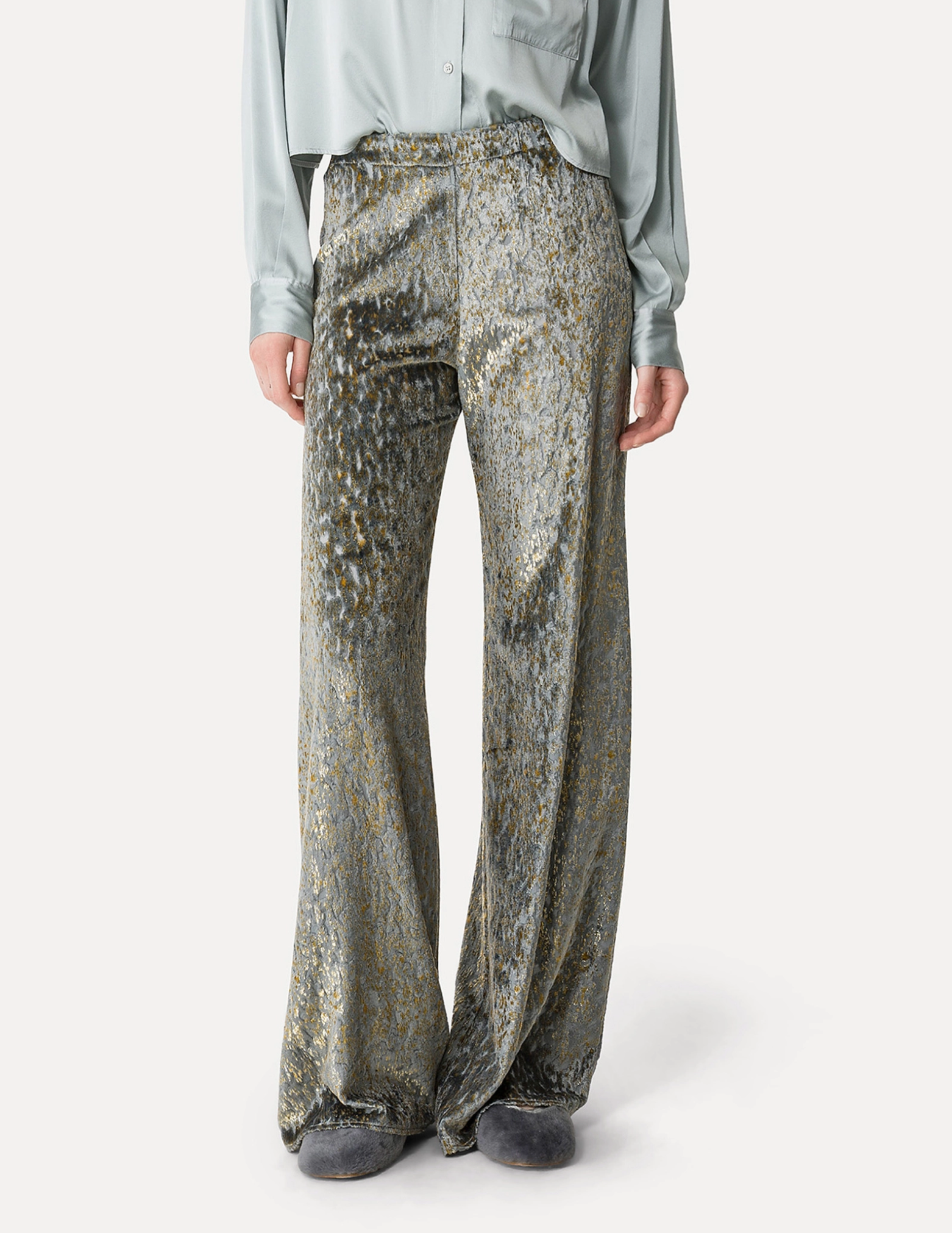 Flared Silk Velvet Trousers-Clothing-Forte Forte-Stone-00-Mercantile Portland