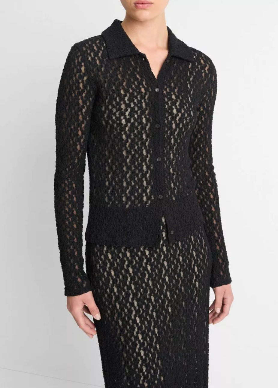 Floral Smocked Long-Sleeve Button-Up Top-Clothing-Vince-Black-XXS-Mercantile Portland