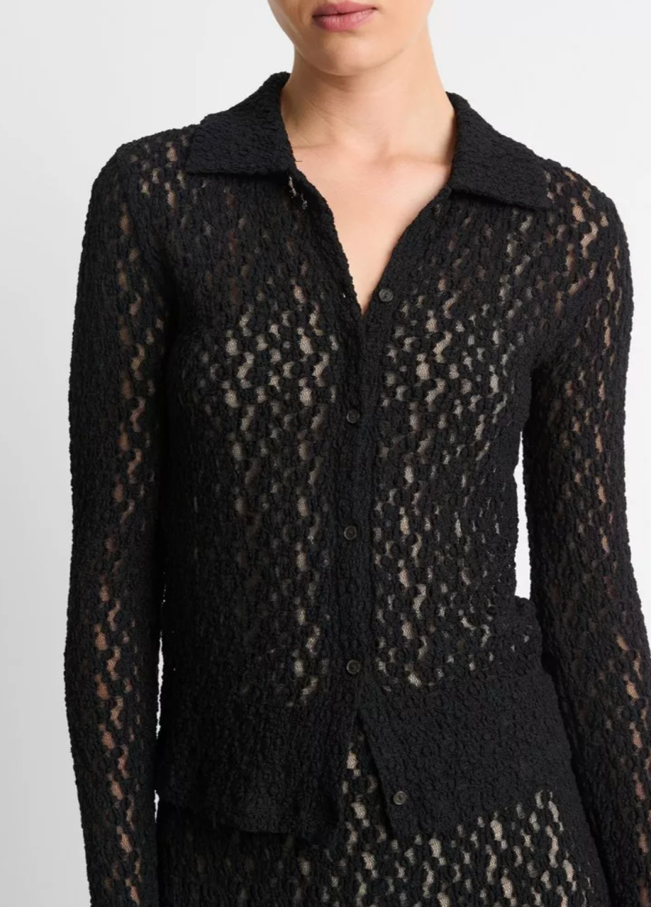 Floral Smocked Long-Sleeve Button-Up Top-Clothing-Vince-Black-XXS-Mercantile Portland