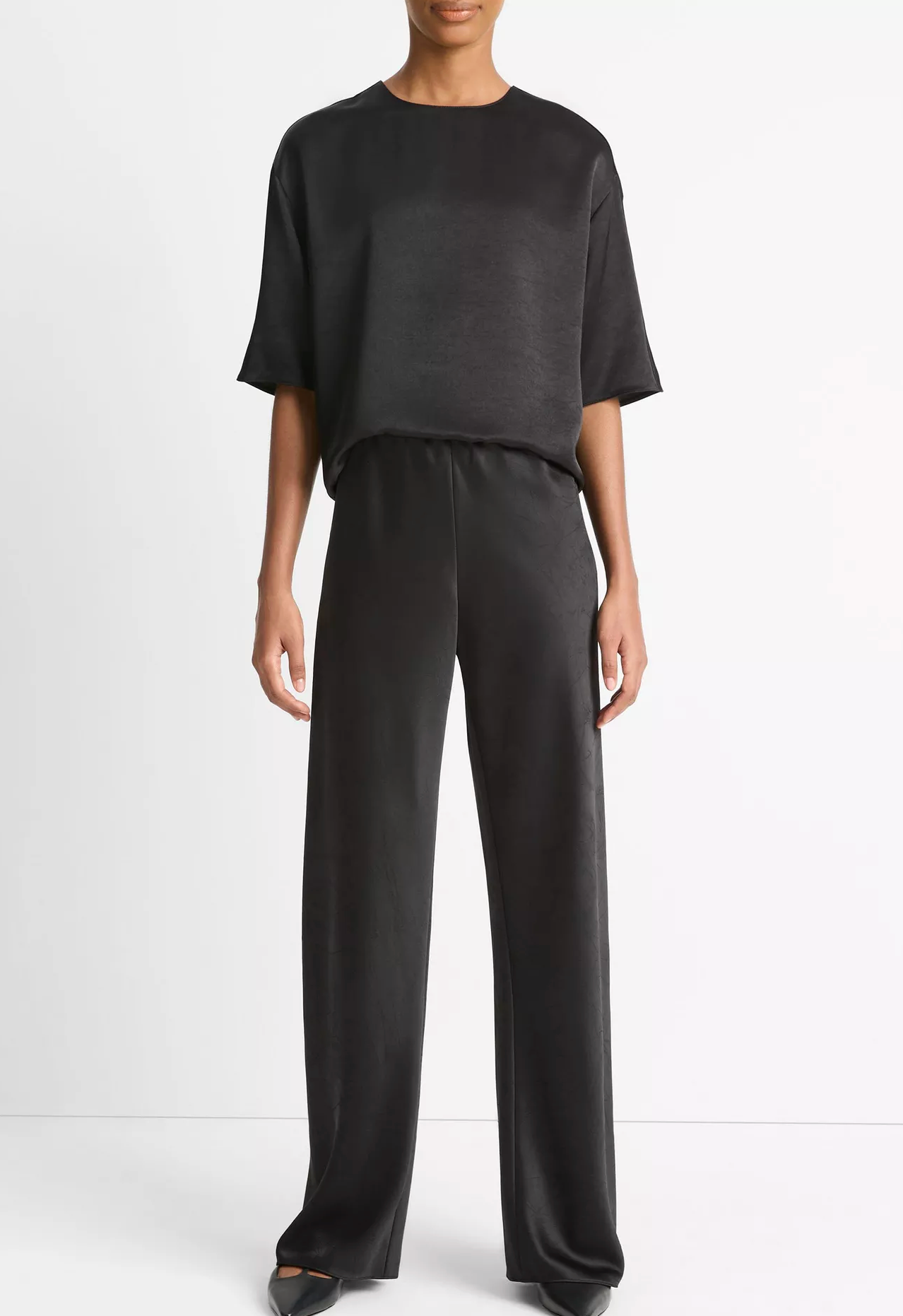 Fluid Satin T-Shirt-Clothing-Vince-Black-XXS-Mercantile Portland