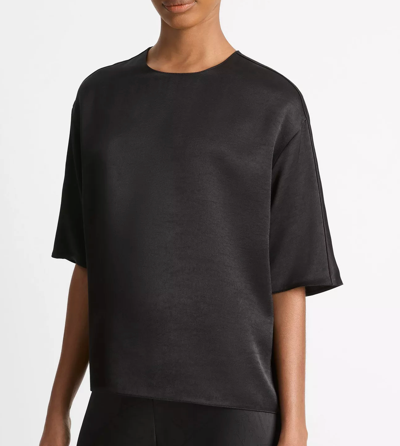 Fluid Satin T-Shirt-Clothing-Vince-Black-XXS-Mercantile Portland