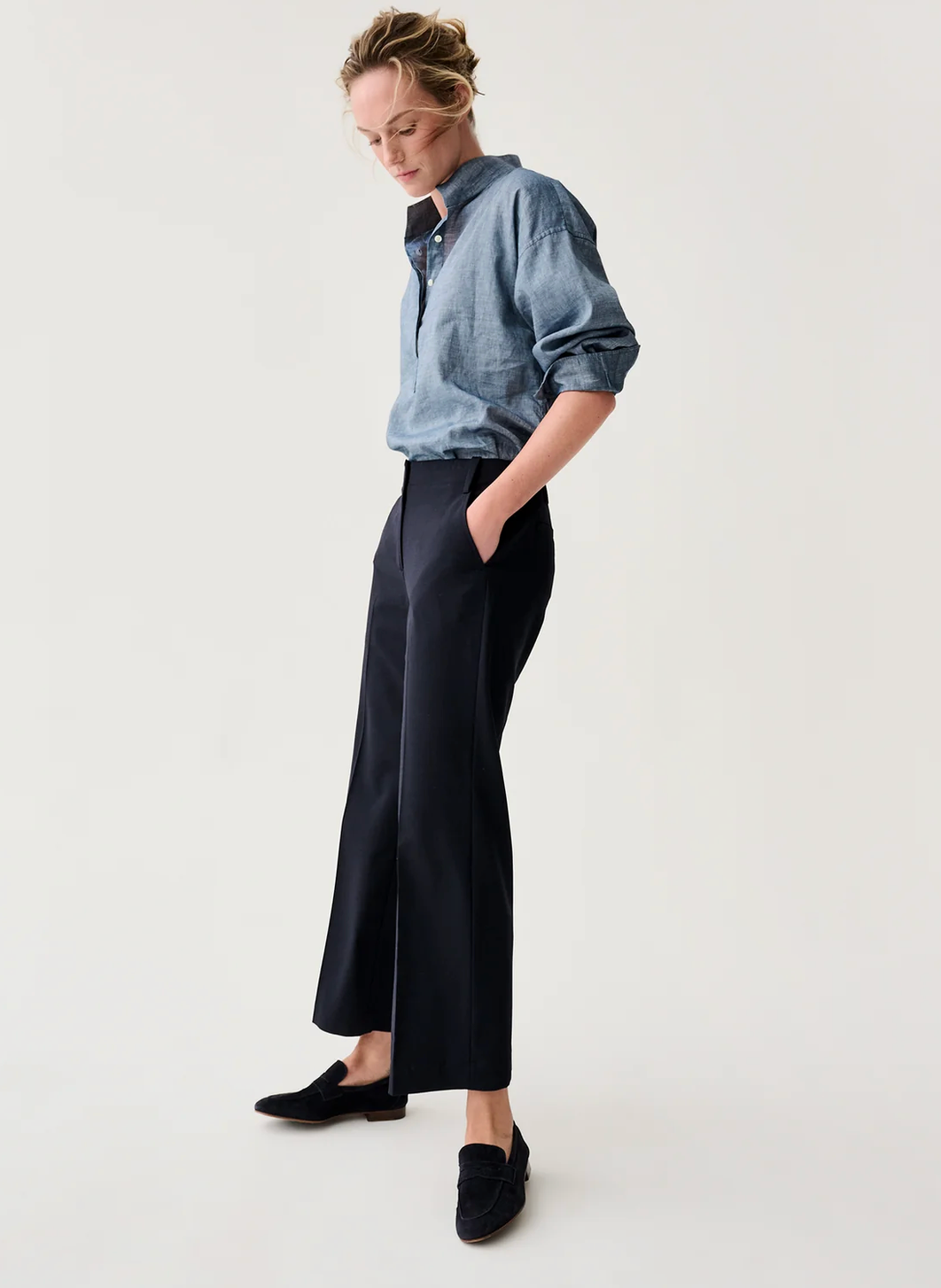 Frankie Crop Pant in Tropical Wool Navy-Pants-Mashburn-Navy-0-Mercantile Portland
