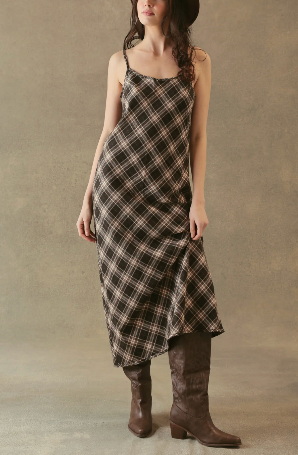 Freda Plaid Bias Cut Slip Dress-Clothing-27 Miles-Black / Brown-XS-Mercantile Portland