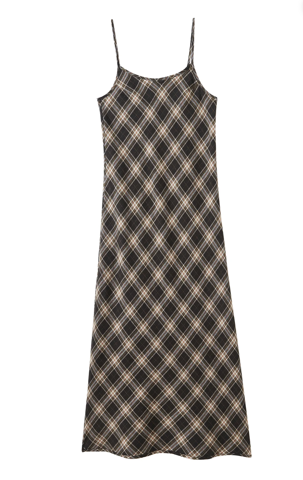 Freda Plaid Bias Cut Slip Dress-Clothing-27 Miles-Black / Brown-XS-Mercantile Portland
