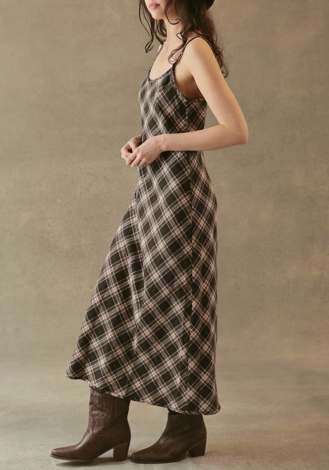 Freda Plaid Bias Cut Slip Dress-Dresses-27 Miles-Black / Brown-XS-Mercantile Portland
