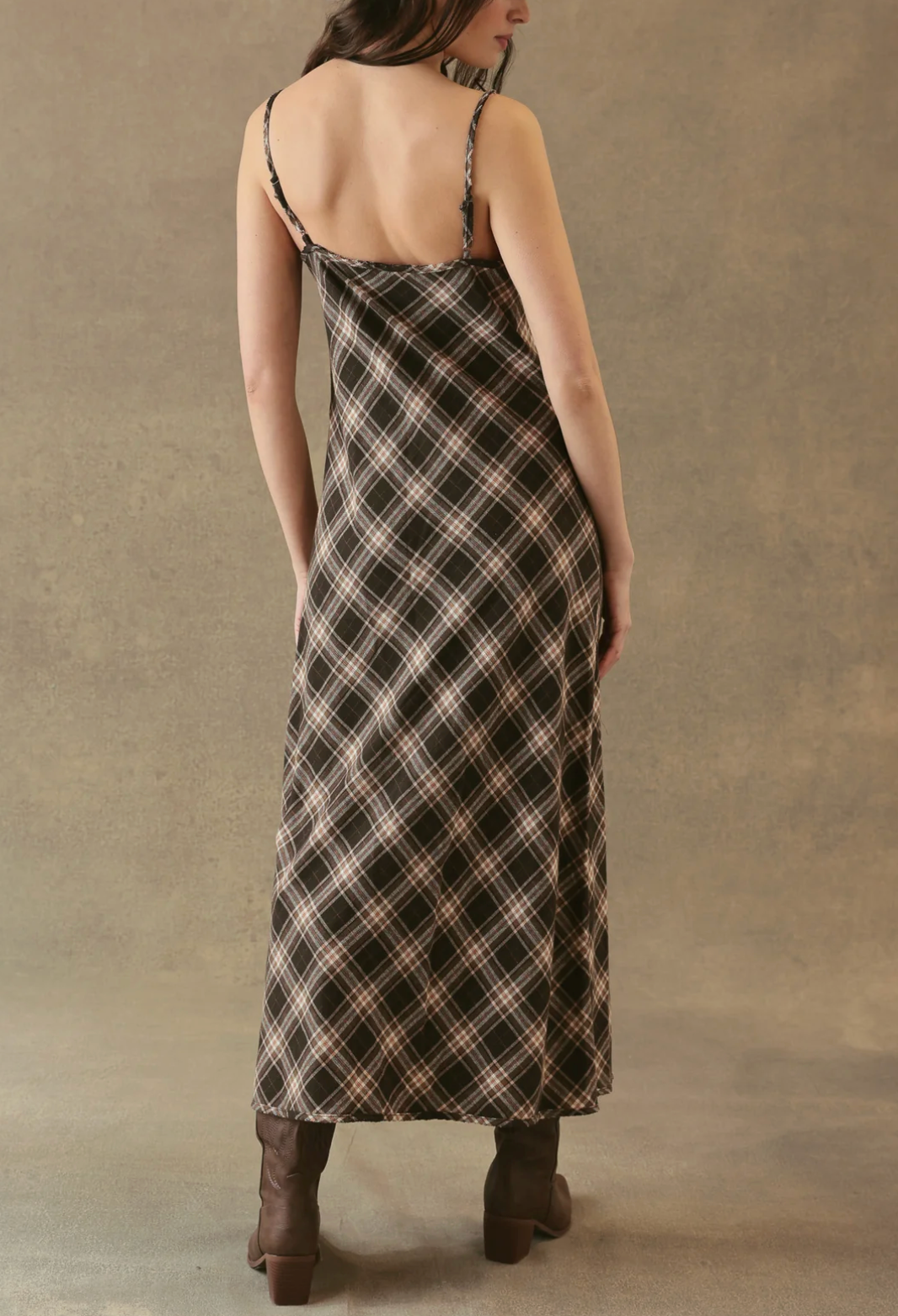 Freda Plaid Bias Cut Slip Dress-Dresses-27 Miles-Black / Brown-XS-Mercantile Portland