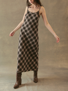 Freda Plaid Bias Cut Slip Dress-Dresses-27 Miles-Black / Brown-XS-Mercantile Portland