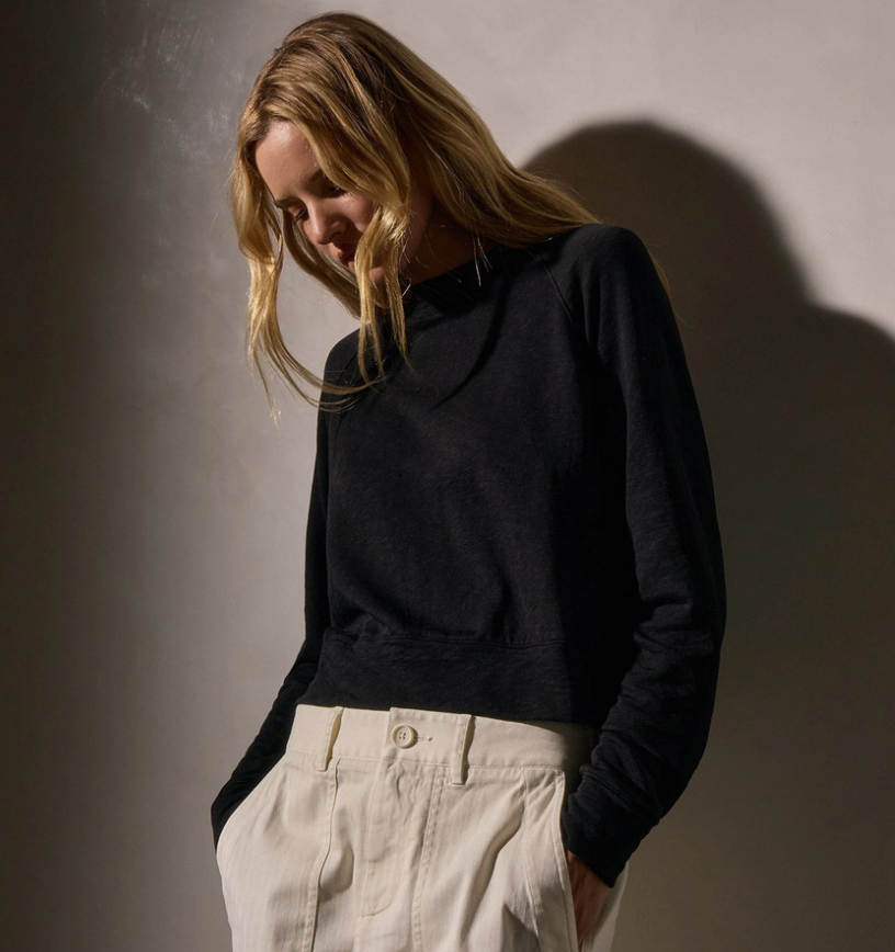 French Terry Cropped Mock Neck-Tops-James Perse-Black-1-Mercantile Portland