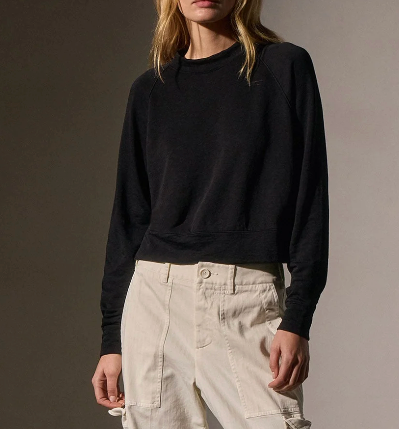 French Terry Cropped Mock Neck-Tops-James Perse-Black-1-Mercantile Portland
