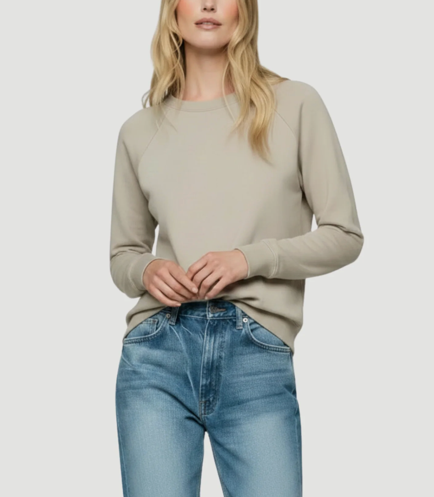 French Terry Relaxed Crew Sweatshirt in Ecru Chine-Tops-Majestic Filatures-Ecru Chine-1-Mercantile Portland