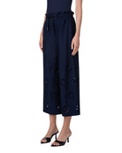 Frey Cotton Drawstring Pants with Circle Eyelet Embroidery-Pants-Akris Punto-Navy-2-Mercantile Portland