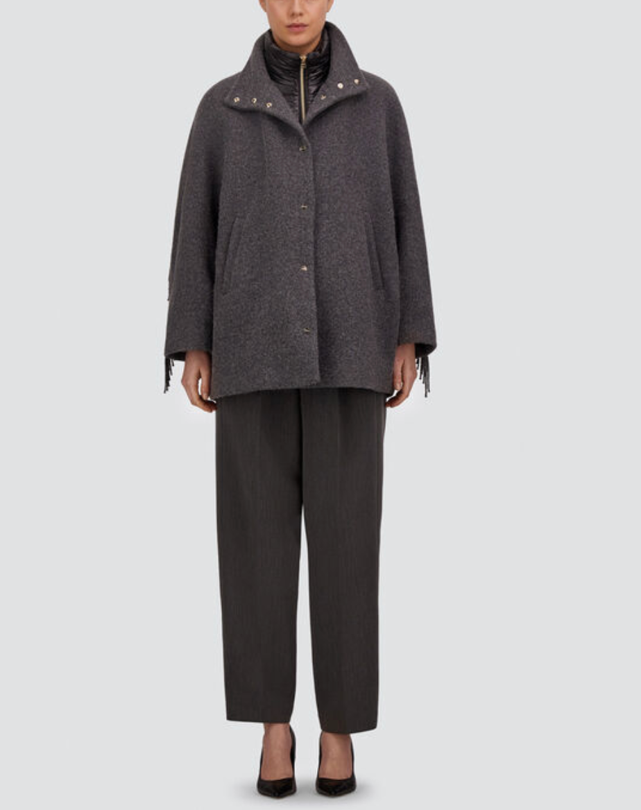 Fringed Alpaca Jacket with Quilted Bib-Outerwear-Herno-IRON-36-Mercantile Portland